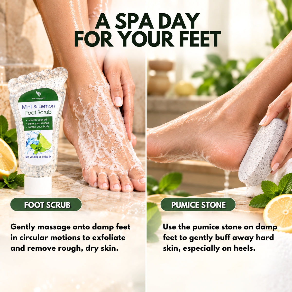 A spa day for your feet: how to use the foot scrub and pumice stone