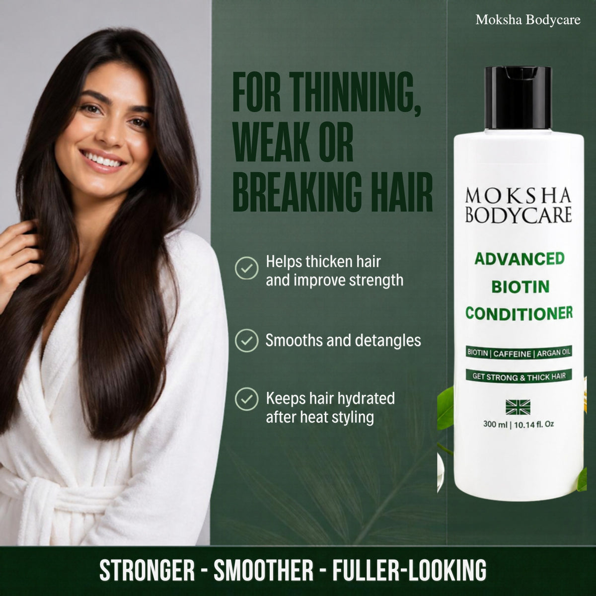 Moksha biotin conditioner for thinning, weak or breaking hair: helps thicken and strengthen, smooths, keeps hair hydrated